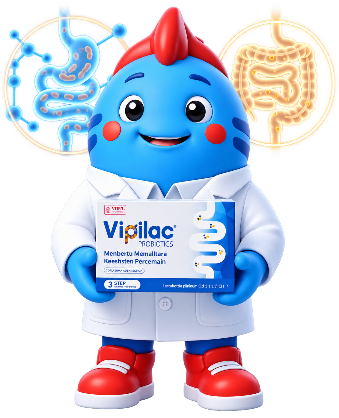 Maskot Royal Medica membawa Produk Vipilac Probiotik Indigenous